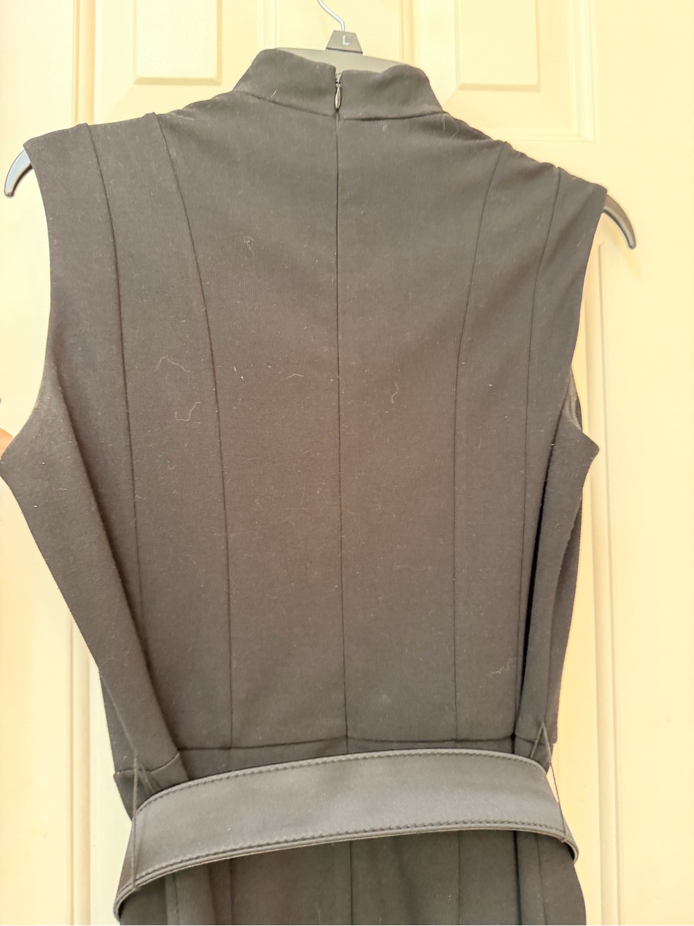 White House Black Market Black V-Neck Sleeveless Midi Dress with Wide Belt, Sz 6 - Picture 8 of 12